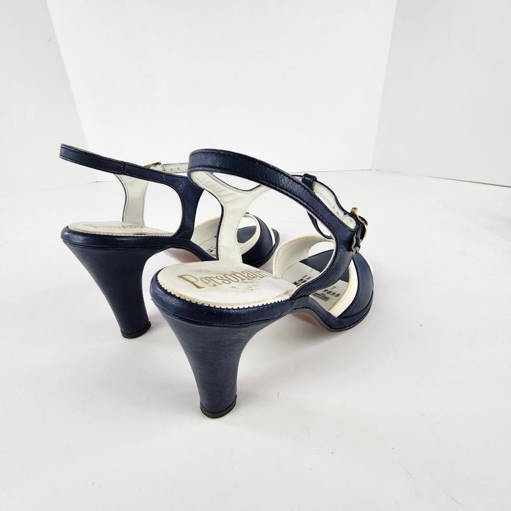 Stunning vintage navy and white T-bar open-toed sandal pumps, size 7.5 narrow - Picture 3 of 10